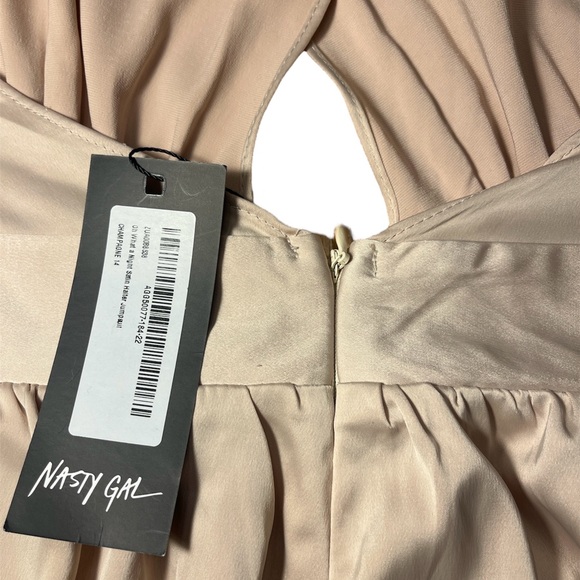NASTY GAL | WOMEN’S CHAMPAGNE SATIN LET HER DANCE WIDE LEG JUMPSUIT SIZE 10 NWT - Picture 8 of 9